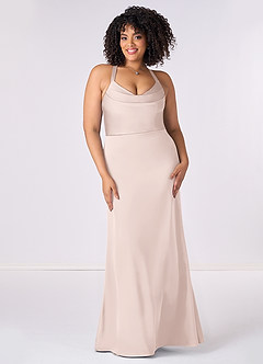 Barbie ♥ Azazie Bridesmaid Dresses Blushing Pink Mermaid Pleated Stretch Satin Dress image6