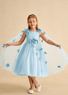 Azazie Staria Blumenmädchenkleider Ballkleid Gestreift Tüll Kleid Himmelblau image4