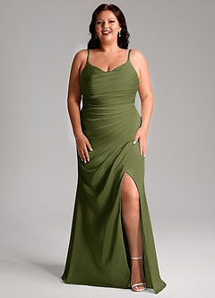 Azazie Deandra Brautjungfernkleider Meerjungfrau-Linie Plissee Stretch-Satin Kleid Olivgrün image9