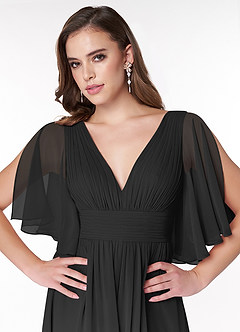 Azazie Temeka Vestidos de damas de honor Vestido de Negro de Gasa de Corte en A con Volante image6