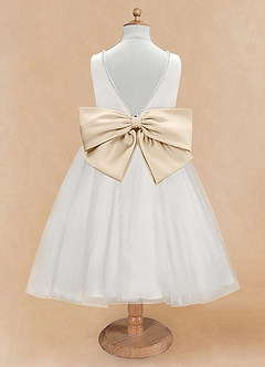 Azazie Seline Flower Girl Dresses Ivory Champagne A-Line Bow Tulle Dress image7