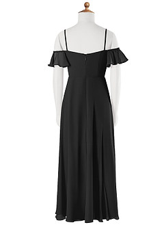 Azazie Juna Junior Black A-Line Off the Shoulder Chiffon Dress image7