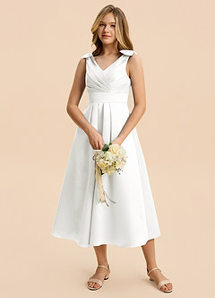 Azazie Polly Junior Ivory A-Line Pleated Stretch Satin Dress image5