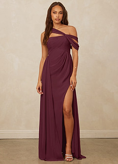 Christian Siriano Bridal for Azazie 1014 Bridesmaid Dresses Cabernet A-Line Off the Shoulder Chiffon Dress image4