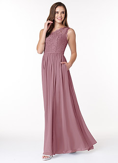 Azazie Demi Bridesmaid Dresses Vintage Mauve A-Line One Shoulder Chiffon Dress image3