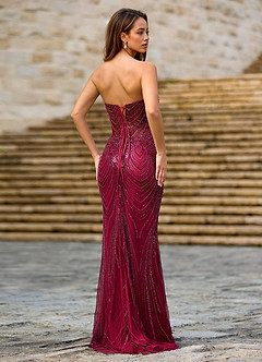 Willone Bourgogne Robe de bal sirène à sequins brodés image2