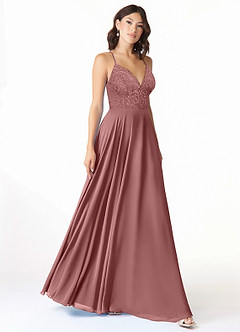 Azazie Sonya Bridesmaid Dresses A-Line V-Neck Lace Lace Floor-Length Dress image4