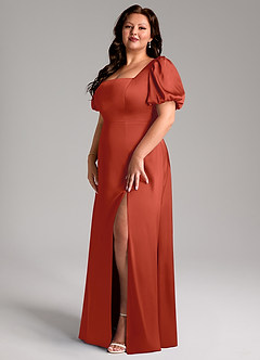 Azazie Fyona Brautjungfernkleider A-Linie Plissee Stretch-Satin Kleid Rost image10