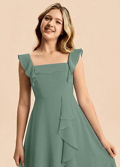 Azazie Nori Junior A-Linie Gestreift Chiffon Kleid Eukalyptus image7