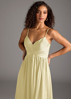 Azazie Alia Robes de demoiselle d'honneur Robe Trapèze en Satin extensible Plissée Sorbet Citron image3