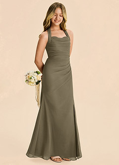 Azazie Destiny Junior Willow Green Sheath Ruched Chiffon Dress image3
