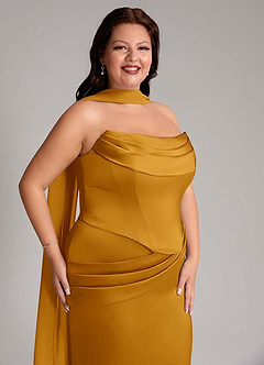 Azazie Sorrel Bridesmaid Dresses Butterscotch Mermaid Strapless Stretch Satin Convertible Dress image13