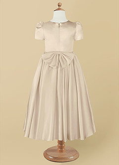 Azazie Anirra Flower Girl Dresses Champagne Ball-Gown Pleated Matte Satin Dress image10