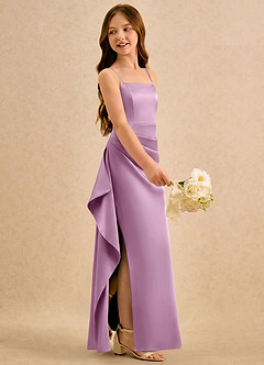 Azazie Cannoli Girls Formal Robe Demoiselle D'honneur Fillette Robe Trapèze en Satin extensible Plissée Glycine image4