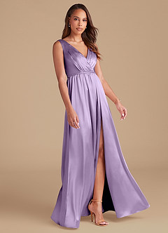 Azazie Tanicia Final Sale Lilac A-Line Pleated Metallic Satin Dress image4