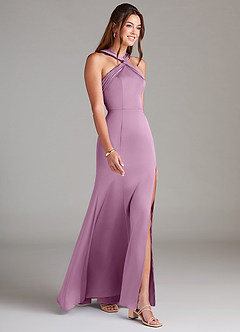 Azazie Rue Bridesmaid Dresses Wisteria A-Line Pleated Stretch Satin Dress image4