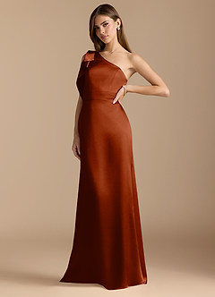 Azazie Rinna Bridesmaid Dresses Auburn Mermaid Ruched Metallic Satin Dress image4