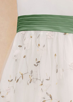 Azazie Pollie Flower Girl Dresses Ivory Matcha A-Line Bow Tulle Dress image14