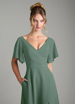 Azazie Ambrosia Bridesmaid Dresses Eucalyptus A-Line Pleated Chiffon Dress image2