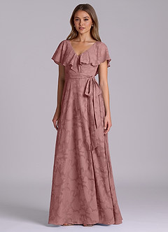 Azazie Lainey Vestidos de madrinha de casamento Vestido Rosa Empoeirada de Esgotamento Floral de Linha A com com bolsos image4