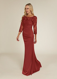 Azazie Alisondra Mother of the Bride Dresses Rust Sheath Scoop Lace Lace Dress image3