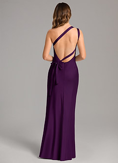 Azazie Monroe Bridesmaid Dresses Grape Mermaid One Shoulder Stretch Satin Dress image2