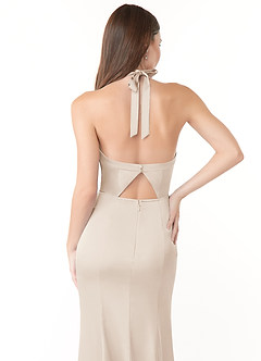 Azazie Emeria Bridesmaid Dresses White Alabaster Mermaid Pleated Stretch Satin Dress image5