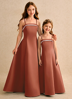Azazie Izel Girls Formal vestidos de niña de las flores Vestido de Marfil Castaño de Satin Mate de Corte en A con Plisado image2
