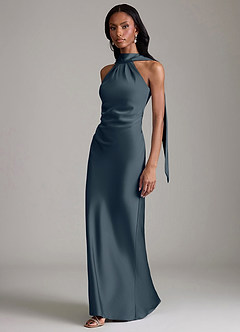 Azazie Cassiana Bridesmaid Dresses Twilight Mermaid Pleated Stretch Satin Dress image5