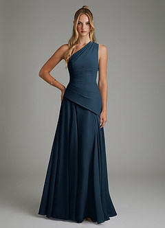 Azazie Holly Bridesmaid Dresses Dark Navy A-Line Corset Chiffon Dress image1