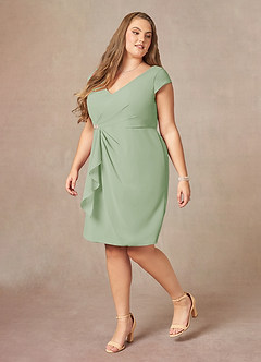 Azazie Nola Mother of the Bride Dresses Dusty Sage Sheath V-Neck Pleated Chiffon Dress image8