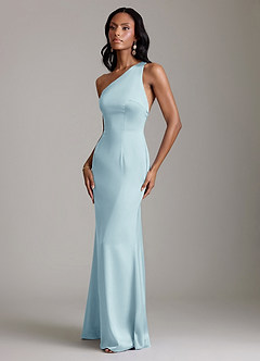 Azazie Voni Abiti da Damigella Abito Sirena in Raso Elasticizzato Monospalla Nuvola Blu image6