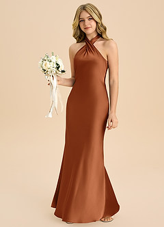 Azazie Chickie Junior Etui Plissee Stretch-Satin Kleid Kupfer image4