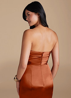 Azazie Yola Bridesmaid Dresses Auburn Sheath Pleated Metallic Satin Dress image3