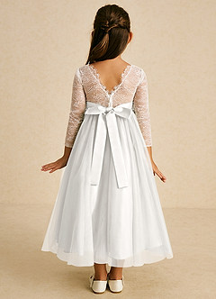 Azazie Mae Flower Girl Dresses Ivory A-Line Bow Tulle Dress image2