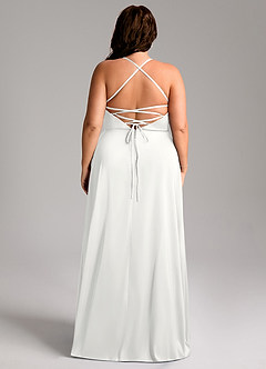 Azazie Mei Bridesmaid Dresses White A-Line V-Neck Stretch Satin Dress image8