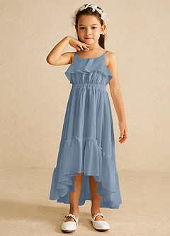 Azazie Karmen Flower Girl Dresses Dusty Blue A-Line Ruched Chiffon Dress image4