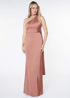Azazie Kaylani Bridesmaid Dresses Rosette Mermaid High Neck Stretch Satin Dress image1