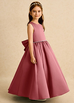 Azazie Daisies Robe Demoiselle D'honneur Fillette Robe Princesse en Mat Satiné Arc Antique Rose image3