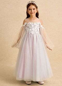 Azazie Zimi Flower Girl Dresses Blushing Pink Ball-Gown Sweetheart Neckline Tulle Dress image5