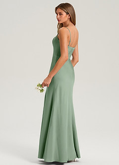 Azazie Lidia Bridesmaid Dresses Matcha Mermaid Side Slit Stretch Satin Dress image6