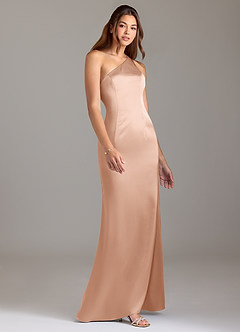 Azazie Arleth Jurken voor bruidsmeisjes Jurk van Stretch Satijn met A-Lijn One-Shoulder Rosé Goud image4