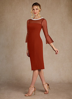 Azazie Bellevue Mother of the Bride Dresses Rust Sheath Beaded Stretch Crepe Dress image5