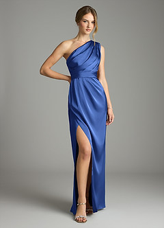 Azazie Emorie Final Sale Royal Blue Sheath One Shoulder Stretch Satin Dress image1