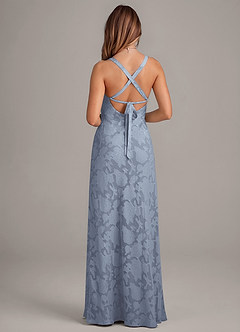 Azazie Aliza Bridesmaid Dresses Dusty Blue A-Line Floral Burnout Dress image2