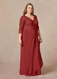 Azazie Joan Mother of the Bride Dresses Rust Sheath V-Neck Lace Chiffon Dress image9