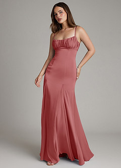 Azazie Avira Final Sale Burgundy Mermaid Stretch Satin Dress image1