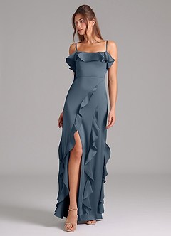 Azazie Malia Bridesmaid Dresses Twilight A-Line Side Slit Stretch Satin Dress image1