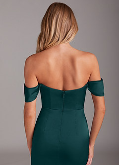 Azazie Saige Bridesmaid Dresses Pine Mermaid Off the Shoulder Stretch Satin Dress image7