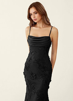 Floriane Noir Robe longue sirène corset à fleurs 3D et laçage au dos image5